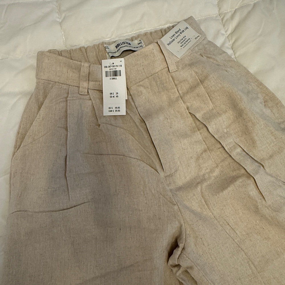 Hollister Linen-Blend Wide Leg Pants - Natural